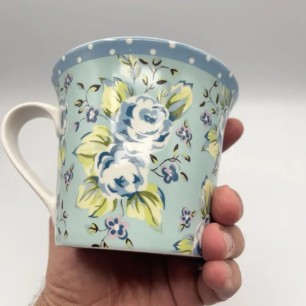 Pier 1 Imports Blue Floral Polka Dot Rim Coffee/Tea Cup Mug